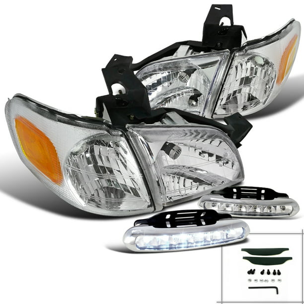 One Pair Headlight+Corner Lamps Assembly Compatible with Chevy Venture 97-05,Chrome Housing Amber Corner 
